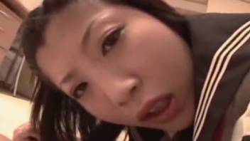 Lubricated Asian schoolgirl takes a rough pounding from a canine