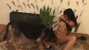 Latina with big tits, home sex with her furry friend
