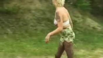 Blonde in leopard stockings getting double-teamed super intensely