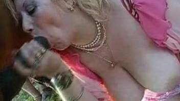 Mature with huge tits, outdoor sex with a horse and sloppy BJ