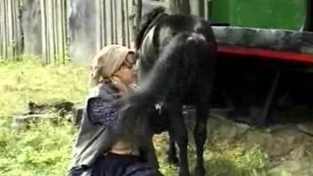 Aroused beauty with a bushy vagina mating with beasts