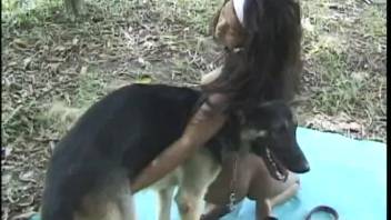 Backyard bang with lustful Latina babes and pooches