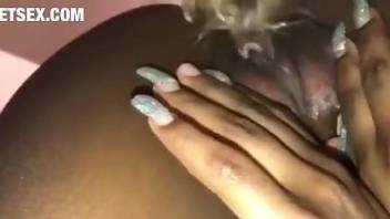 Ebony chick showing her lust for dog cocks and more
