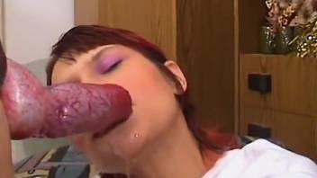 Purple makeup beauty is going to get throated a bunch