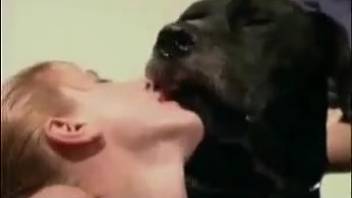 Fair-haired woman with skilled oral abilities performing fellatio on a canine penis