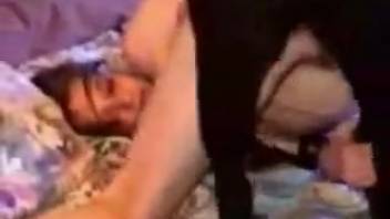 Brunette vixen groaning in wild bestiality session with a canine